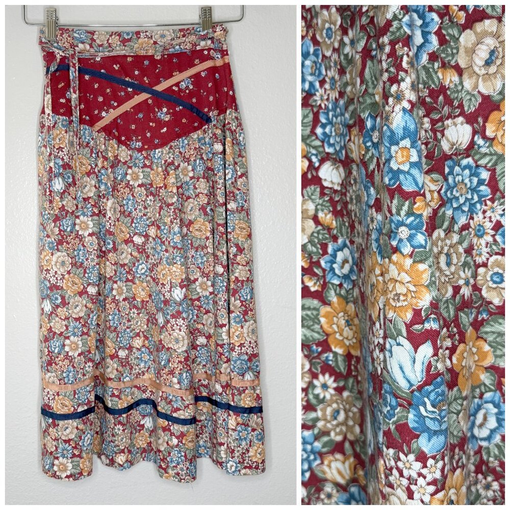 Vintage 70s Floral A-Line Cottagecore Prairie Skirt | Size XXS/XS